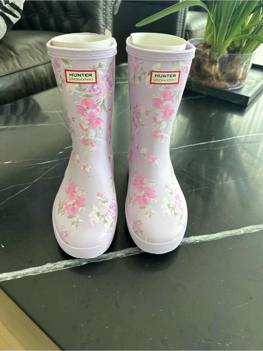 Hunter Girls' LoveShackFancy Rain Boots in Pale Lilac and Pink